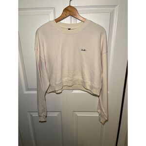 H&M Divided Smile Cropped Sweatshirt Womens Large Cream Pullover Cozy